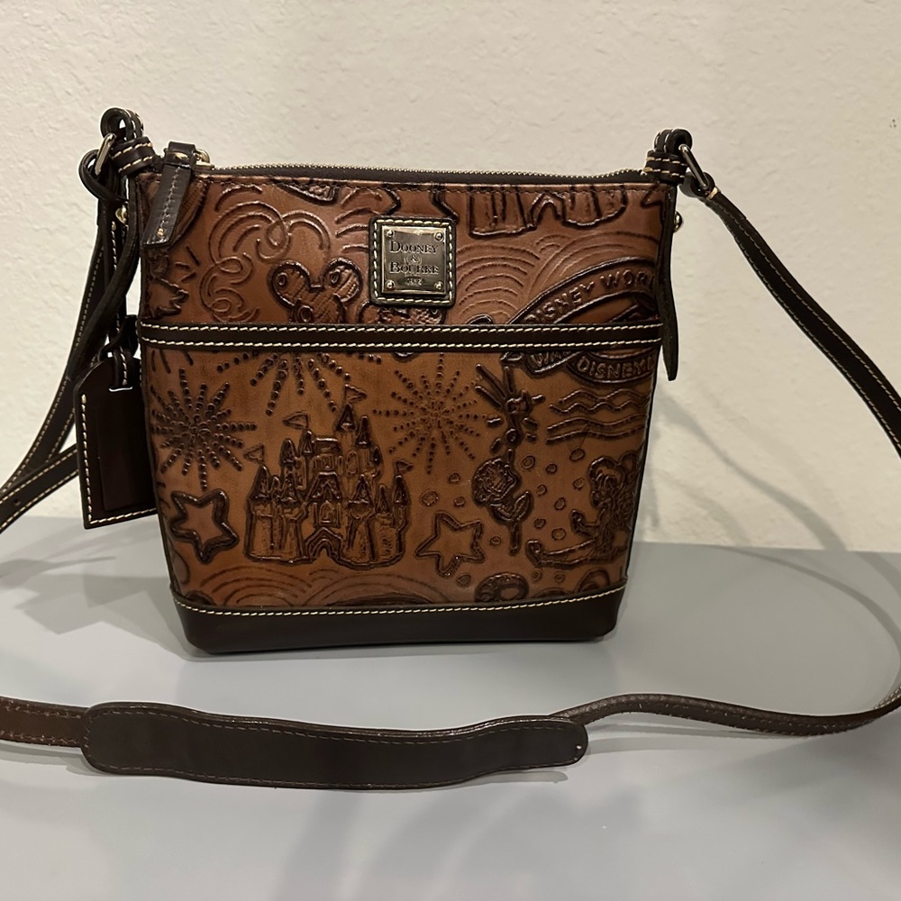 Dooney & Bourke WDW Disney Sketch Disney World Bag Crossbody Purse Brown Leather